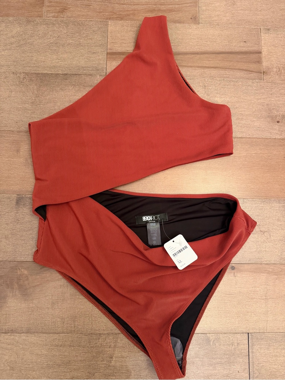 Beach Riot One-Shoulder Ribbed Rust Orange Bodysuit